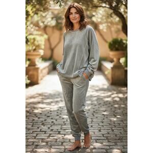 XCVI Celedon Green Crushed Velvet Velour Lounge Set Top Pants Womens Small